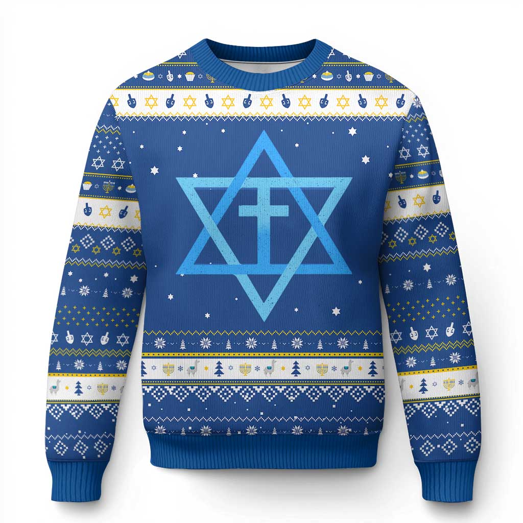 Messianic Cross Star of David Yeshua Jesus Hanukkah Ugly Sweater TS11 Blue White Print Your Wear