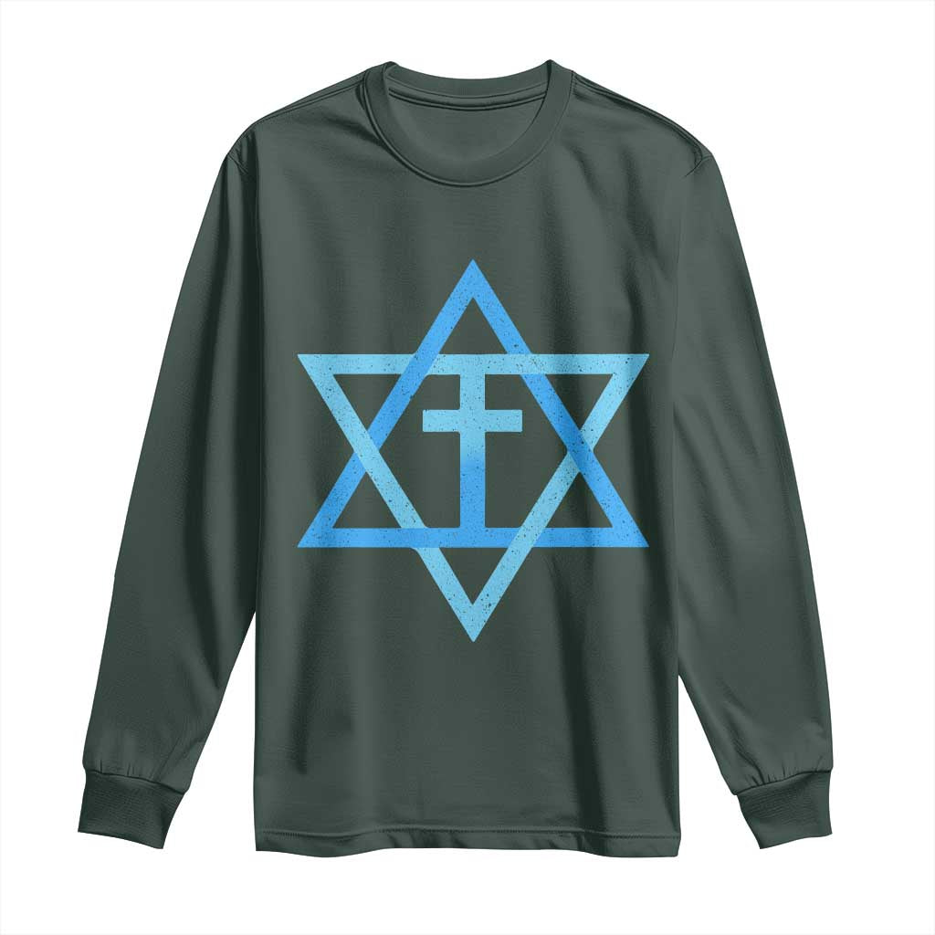 Messianic Cross Star of David Yeshua Jesus Long Sleeve Shirt TS11 Dark Forest Green Print Your Wear
