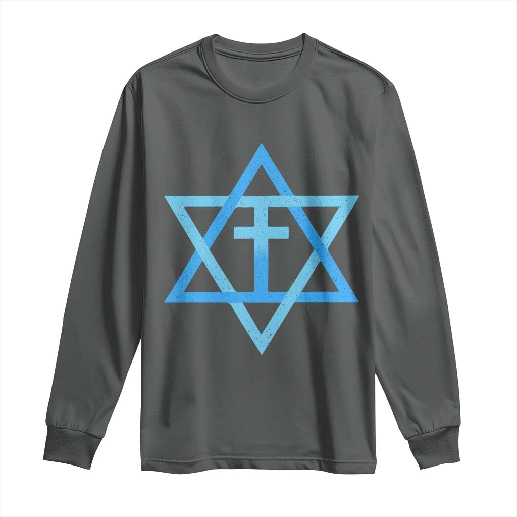 Messianic Cross Star of David Yeshua Jesus Long Sleeve Shirt TS11 Dark Heather Print Your Wear
