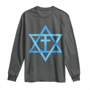 Messianic Cross Star of David Yeshua Jesus Long Sleeve Shirt TS11 Dark Heather Print Your Wear
