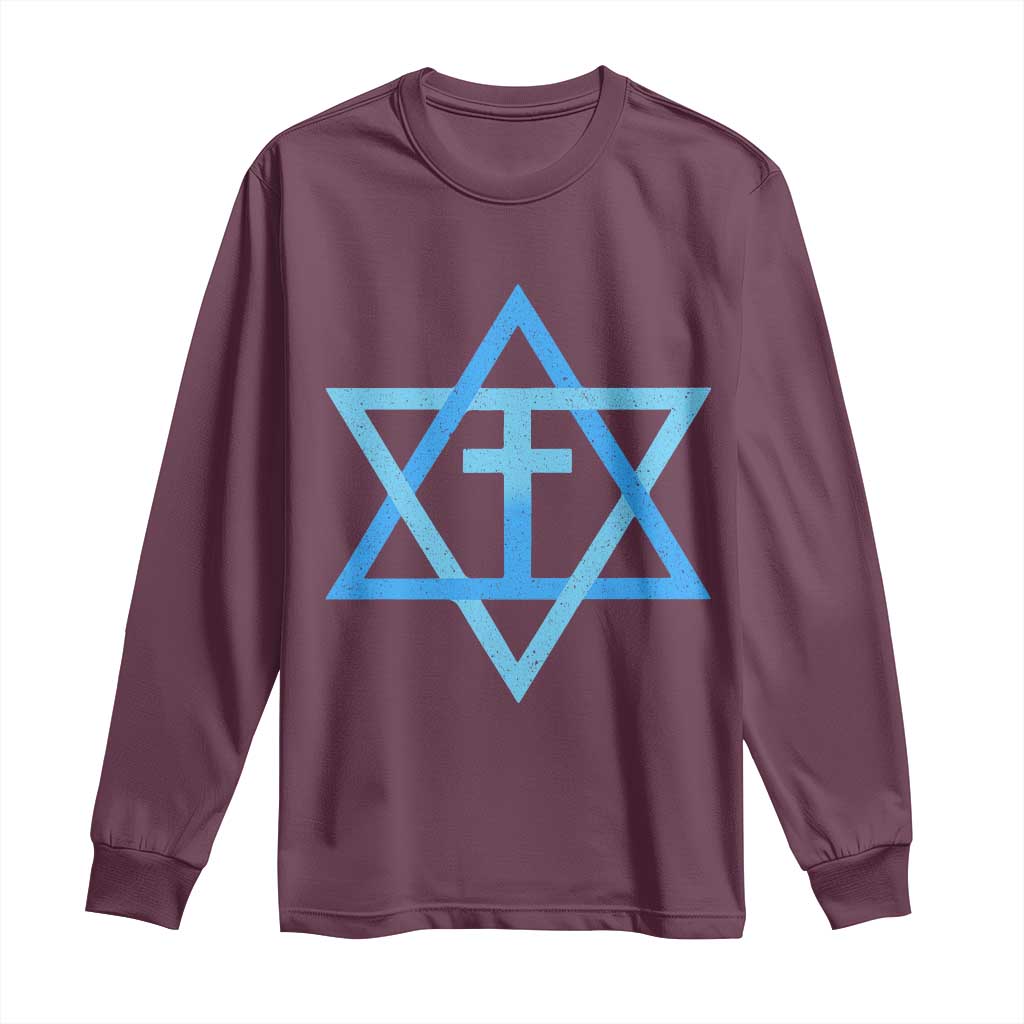 Messianic Cross Star of David Yeshua Jesus Long Sleeve Shirt TS11 Maroon Print Your Wear