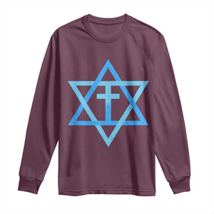 Messianic Cross Star of David Yeshua Jesus Long Sleeve Shirt TS11 Maroon Print Your Wear