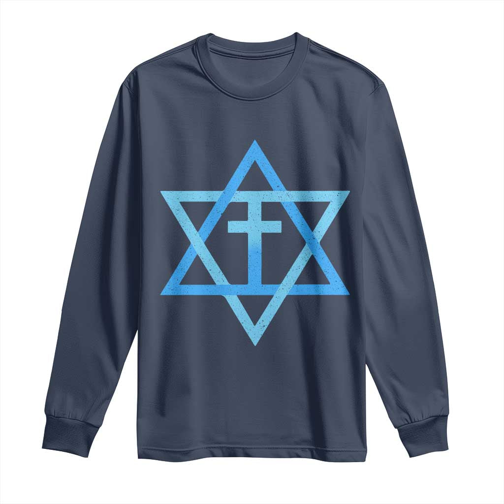Messianic Cross Star of David Yeshua Jesus Long Sleeve Shirt TS11 Navy Print Your Wear