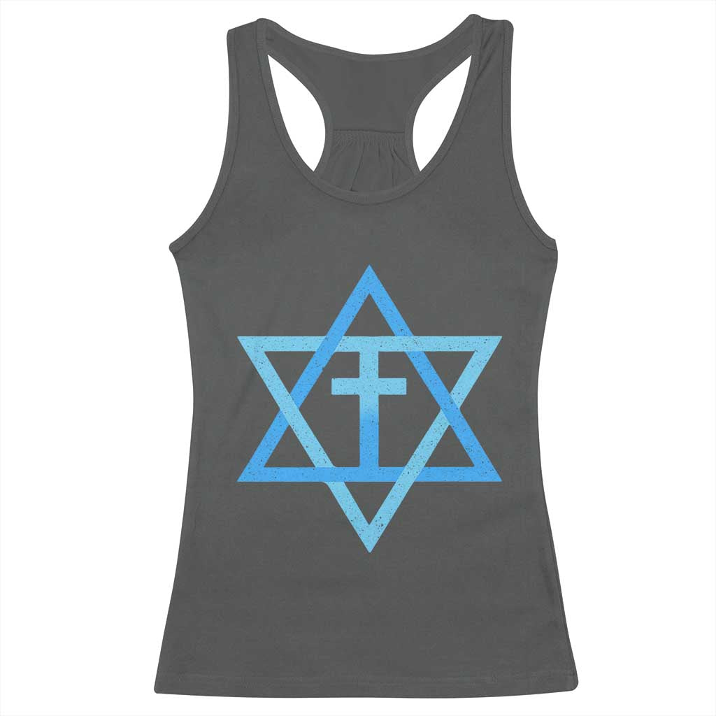 Messianic Cross Star of David Yeshua Jesus Racerback Tank Top TS11 Dark Heather Print Your Wear