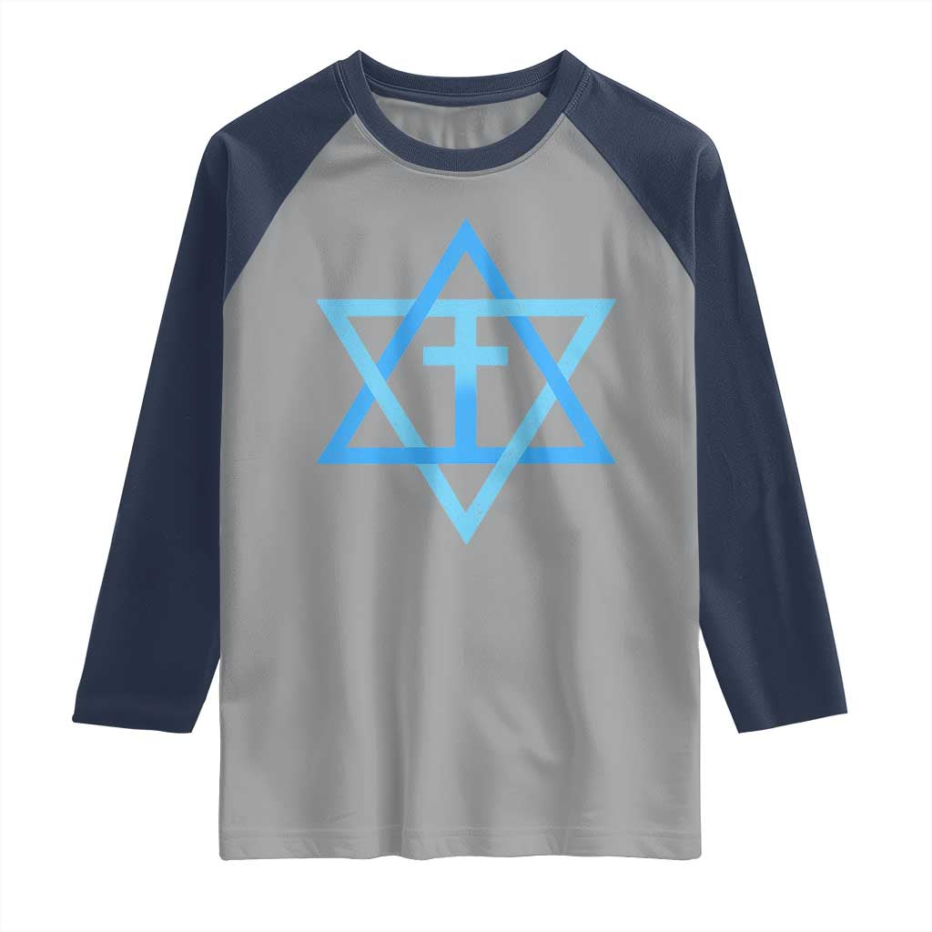Messianic Cross Star of David Yeshua Jesus Raglan Shirt TS11 Sport Gray Navy Print Your Wear