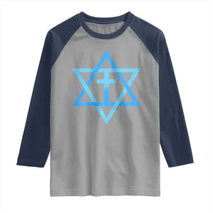 Messianic Cross Star of David Yeshua Jesus Raglan Shirt TS11 Sport Gray Navy Print Your Wear