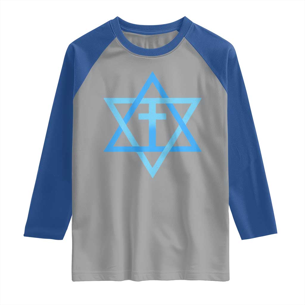 Messianic Cross Star of David Yeshua Jesus Raglan Shirt TS11 Sport Gray Royal Print Your Wear
