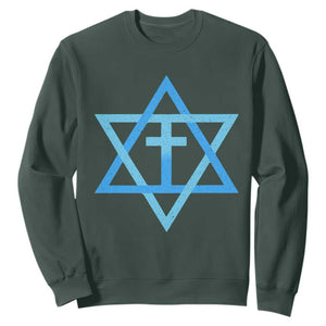 Messianic Cross Star of David Yeshua Jesus Sweatshirt TS11 Dark Forest Green Print Your Wear