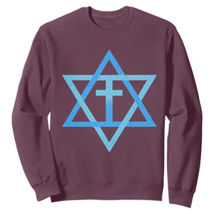 Messianic Cross Star of David Yeshua Jesus Sweatshirt TS11 Maroon Print Your Wear