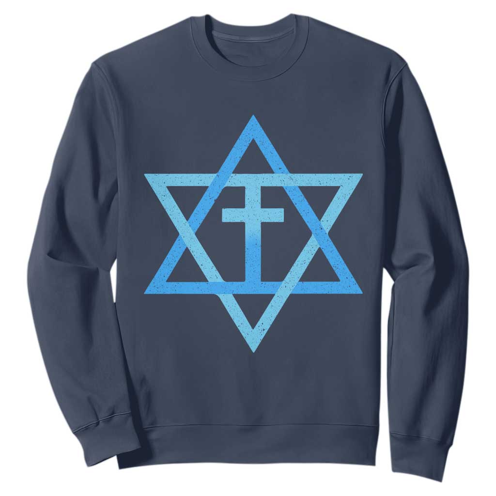 Messianic Cross Star of David Yeshua Jesus Sweatshirt TS11 Navy Print Your Wear