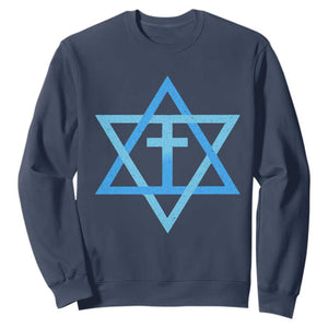 Messianic Cross Star of David Yeshua Jesus Sweatshirt TS11 Navy Print Your Wear