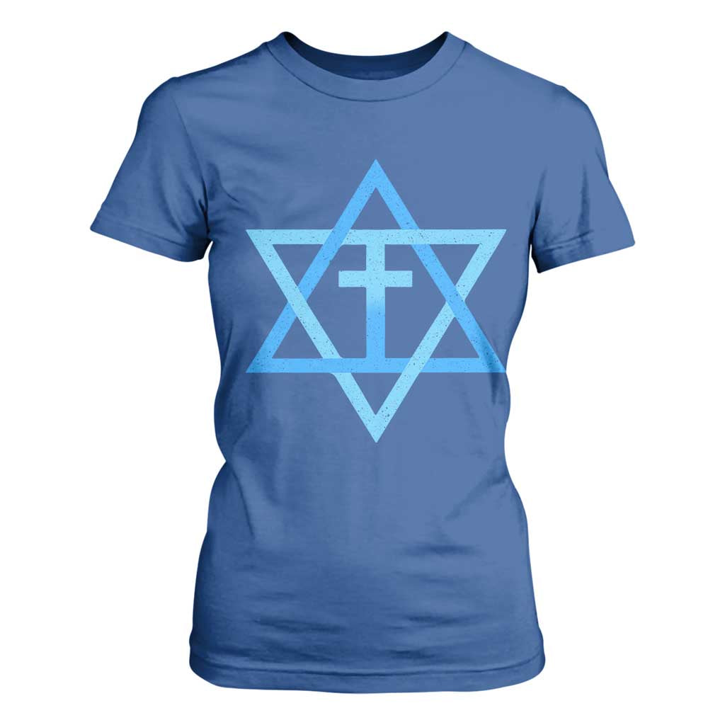 Messianic Cross Star of David Yeshua Jesus T Shirt For Women TS11 Royal Blue Print Your Wear