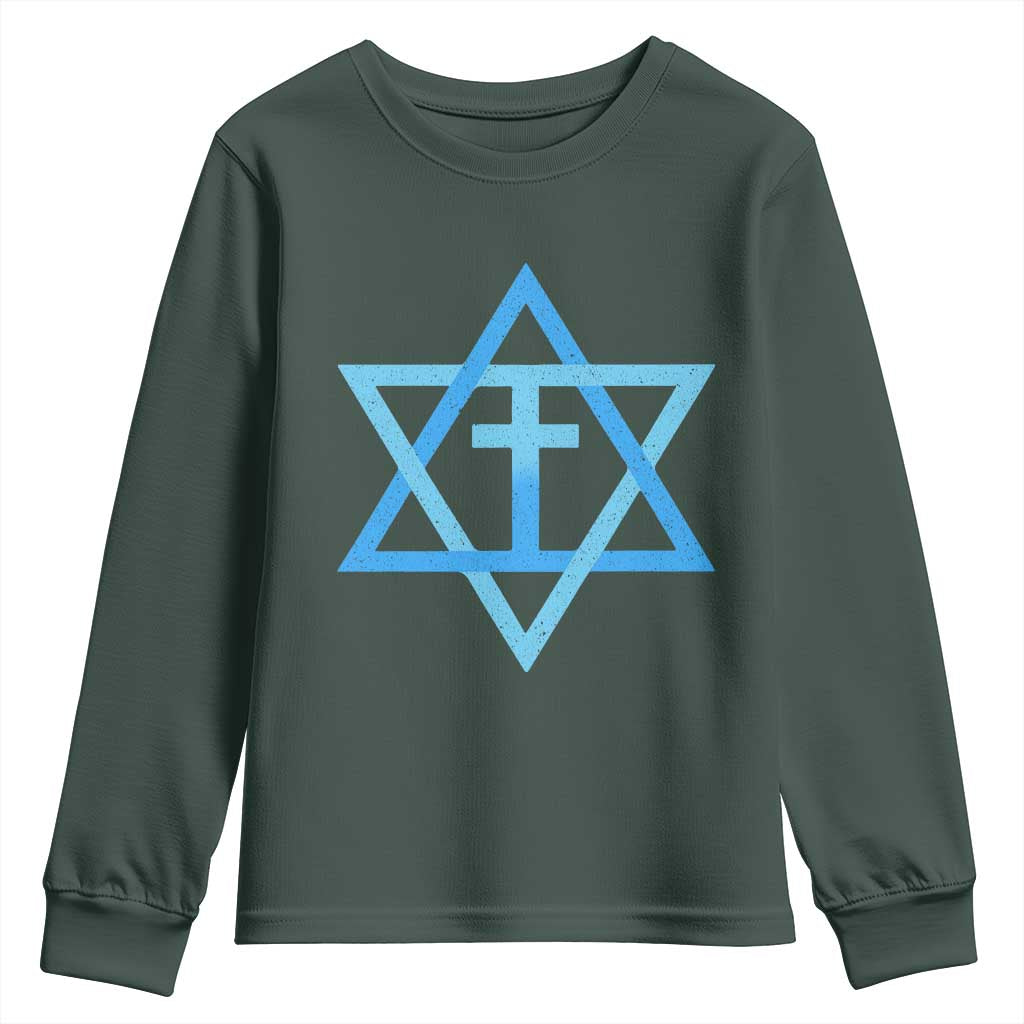 Messianic Cross Star of David Yeshua Jesus Youth Sweatshirt TS11 Dark Forest Green Print Your Wear