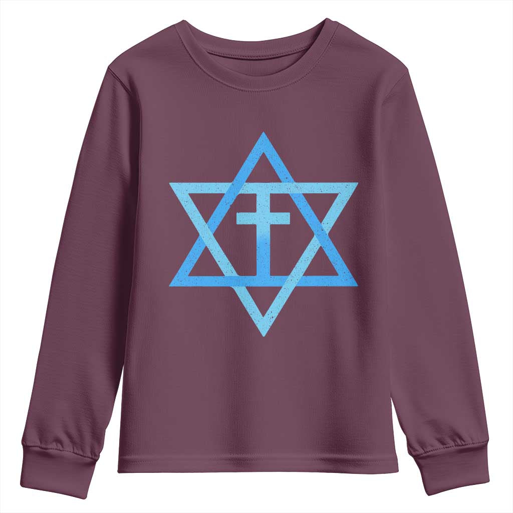 Messianic Cross Star of David Yeshua Jesus Youth Sweatshirt TS11 Maroon Print Your Wear