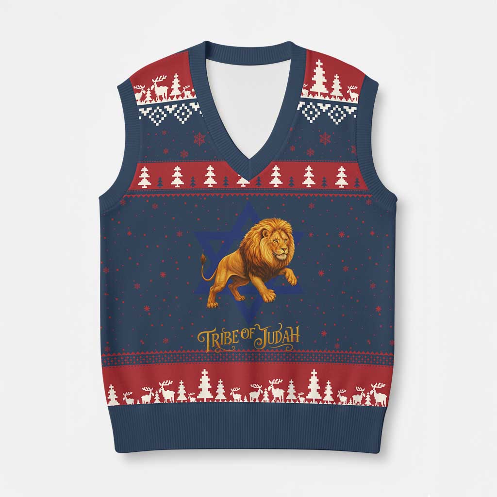 Tribe Of Judah V-Neck Knit Sweater Vest Bible History Hebrew Christ Israelite Lion TS11 Navy Red Print Your Wear