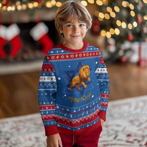 Tribe Of Judah Hanukkah Ugly Sweater Bible History Hebrew Christ Israelite Lion TS11 Blue Red Print Your Wear