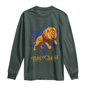 Tribe Of Judah Long Sleeve Shirt Bible History Hebrew Christ Israelite Lion TS11 Dark Forest Green Print Your Wear