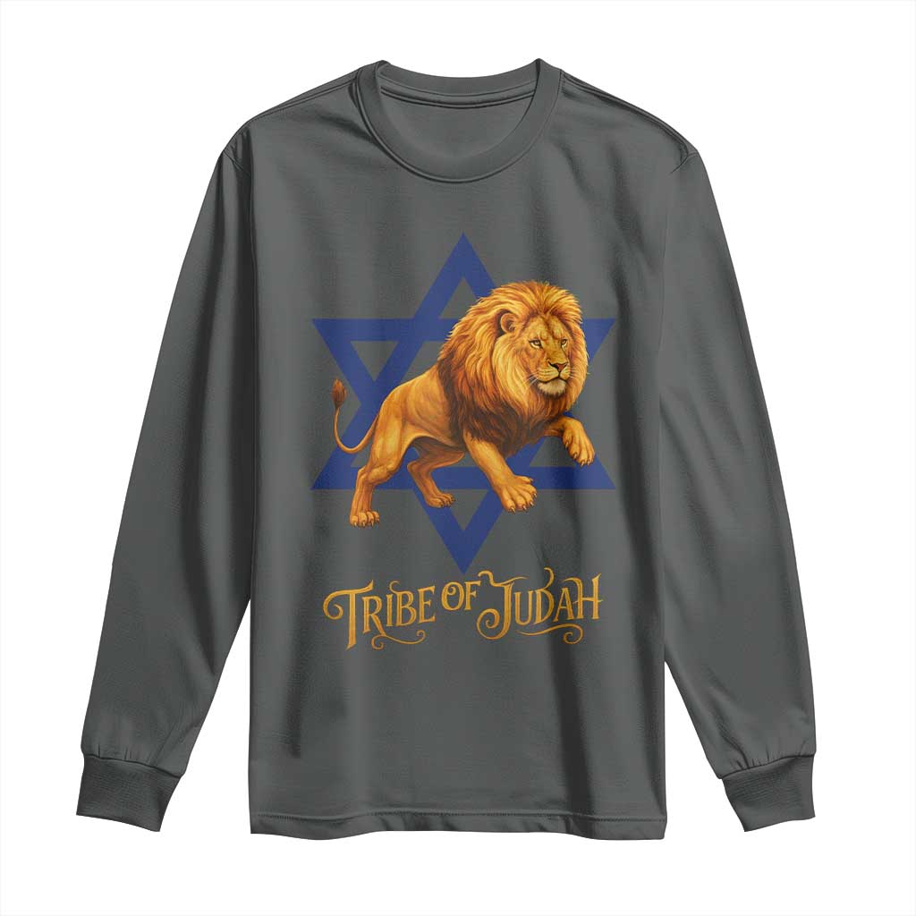Tribe Of Judah Long Sleeve Shirt Bible History Hebrew Christ Israelite Lion TS11 Dark Heather Print Your Wear