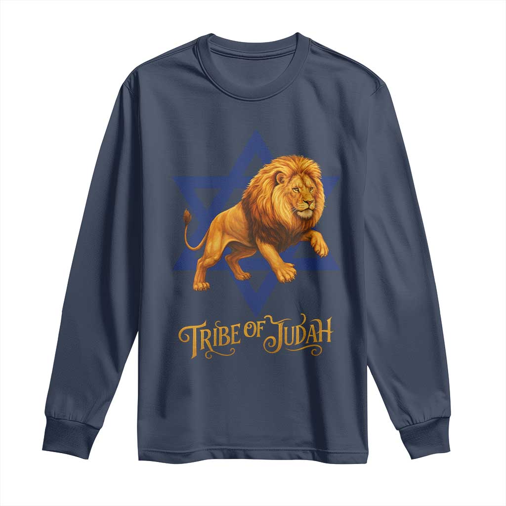 Tribe Of Judah Long Sleeve Shirt Bible History Hebrew Christ Israelite Lion TS11 Navy Print Your Wear