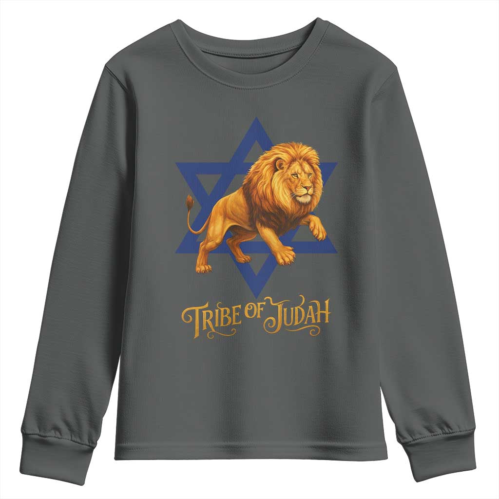 Tribe Of Judah Youth Sweatshirt Bible History Hebrew Christ Israelite Lion TS11 Dark Heather Print Your Wear