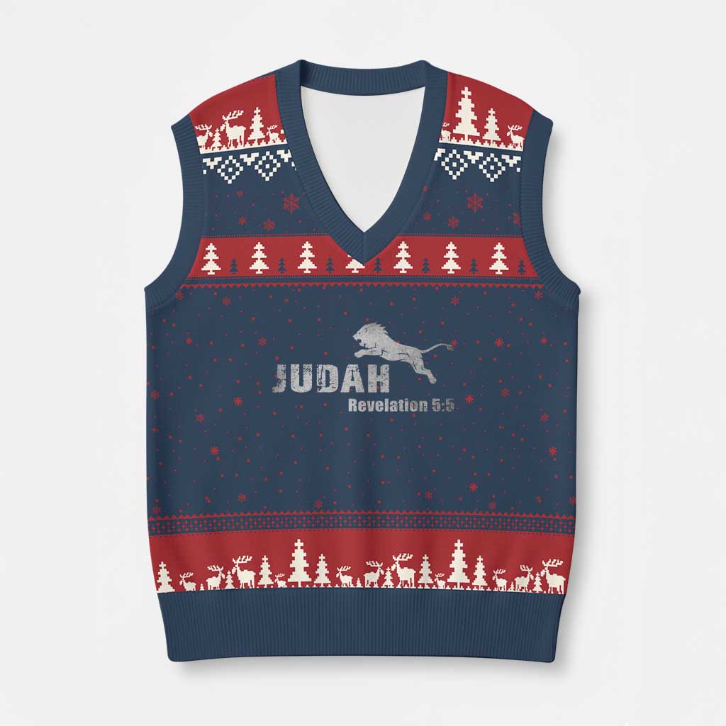 Lion Tribe of Judah Hebrew Christ Israelite V-Neck Knit Sweater Vest TS11 Navy Red Print Your Wear