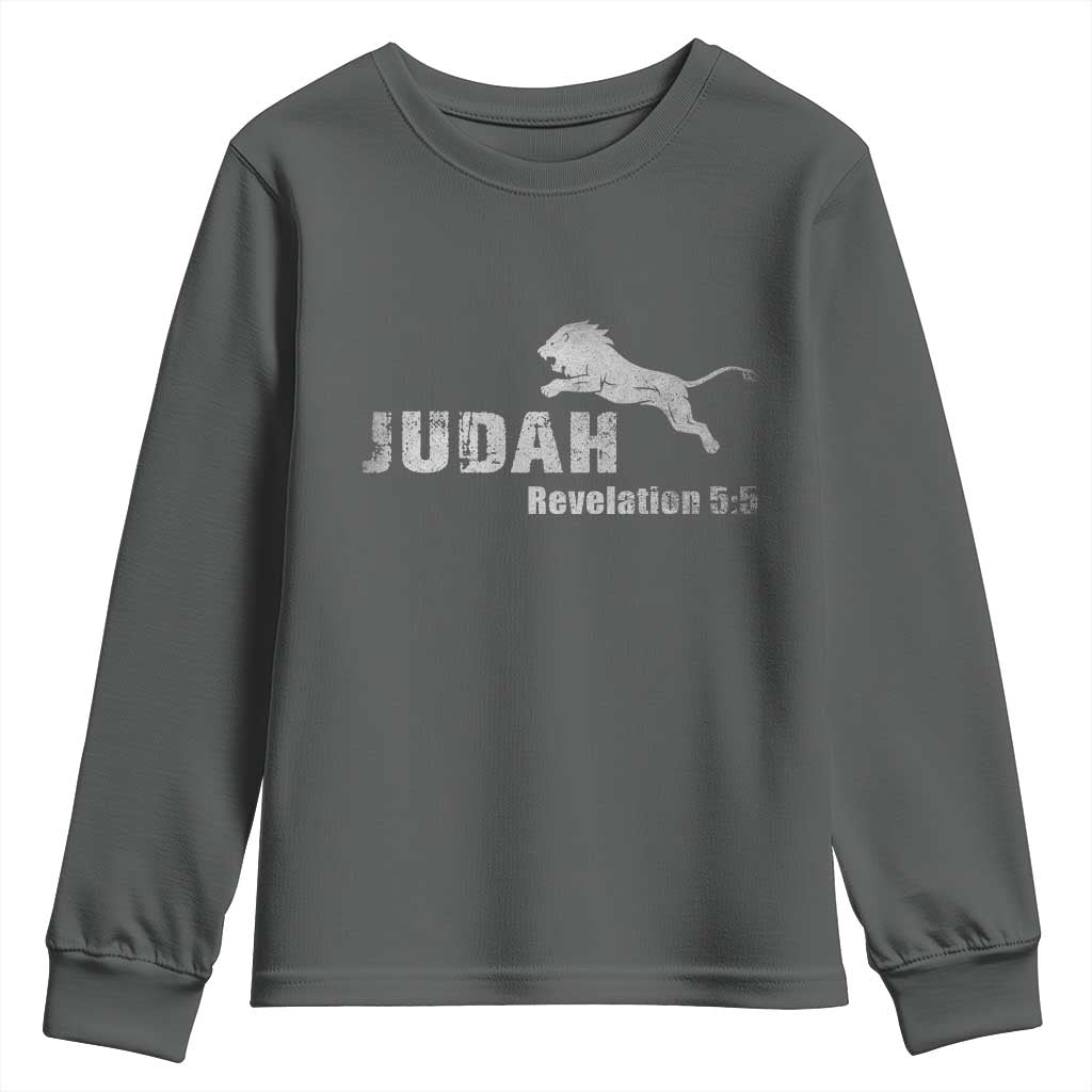 Lion Tribe of Judah Hebrew Christ Israelite Youth Sweatshirt TS11 Dark Heather Print Your Wear