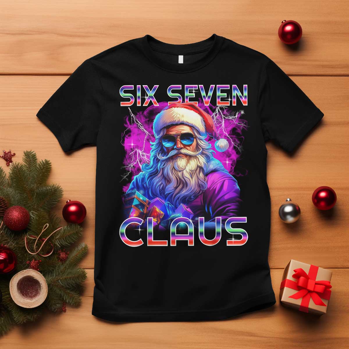 Funny Six Seven Claus T Shirt 67 Christmas Santa Meme Gen Alpha TS11 Black Print Your Wear