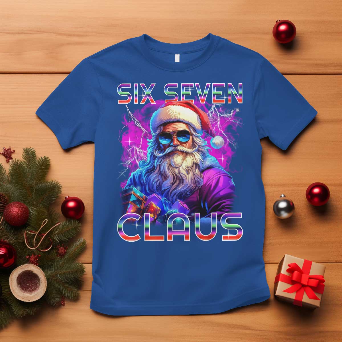 Funny Six Seven Claus T Shirt 67 Christmas Santa Meme Gen Alpha TS11 Royal Blue Print Your Wear