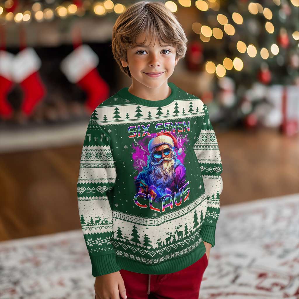 Funny Six Seven Claus Ugly Christmas Sweater 67 Xmas Santa Meme Gen Alpha TS11 Forest Green Beige Print Your Wear