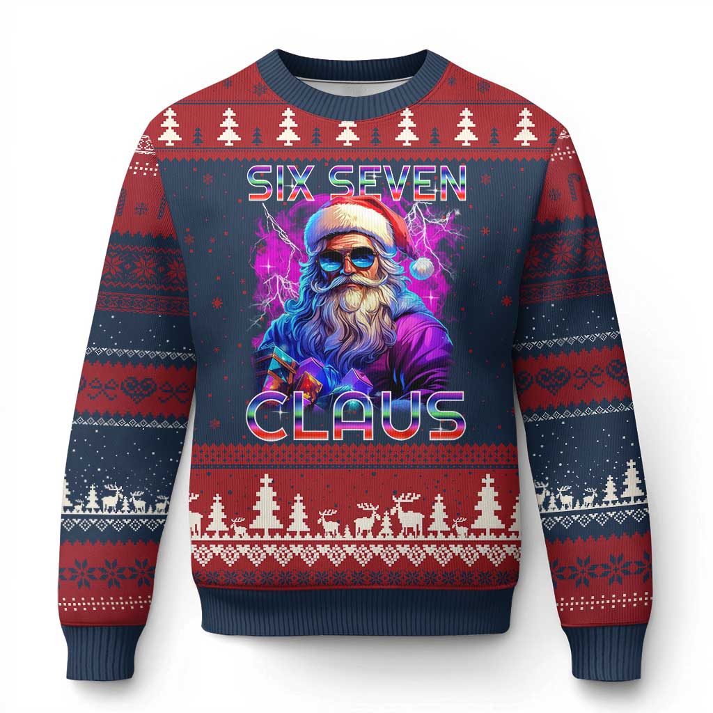 Funny Six Seven Claus Ugly Christmas Sweater 67 Xmas Santa Meme Gen Alpha TS11 Navy Red Print Your Wear