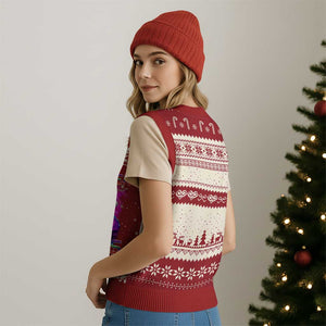 Funny Six Seven Claus V-Neck Knit Sweater Vest 67 Xmas Santa Meme Gen Alpha TS11 Print Your Wear