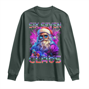 Funny Six Seven Claus Long Sleeve Shirt 67 Christmas Santa Meme Gen Alpha TS11 Dark Forest Green Print Your Wear