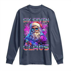 Funny Six Seven Claus Long Sleeve Shirt 67 Christmas Santa Meme Gen Alpha TS11 Navy Print Your Wear