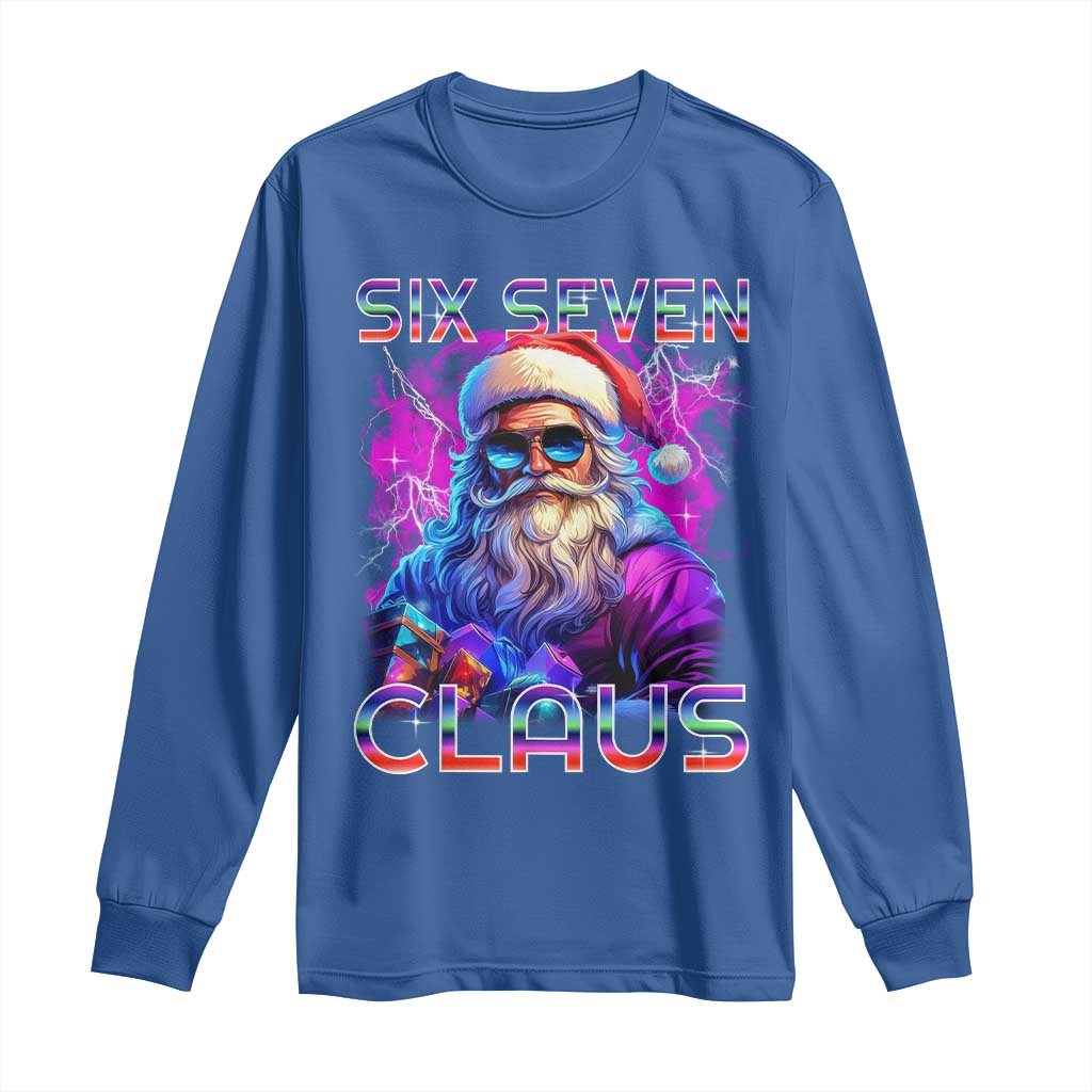 Funny Six Seven Claus Long Sleeve Shirt 67 Christmas Santa Meme Gen Alpha TS11 Royal Blue Print Your Wear