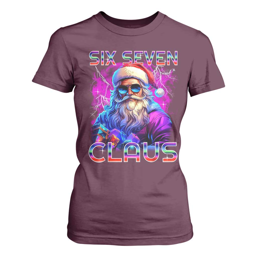 Funny Six Seven Claus T Shirt For Women 67 Christmas Santa Meme Gen Alpha TS11 Maroon Print Your Wear