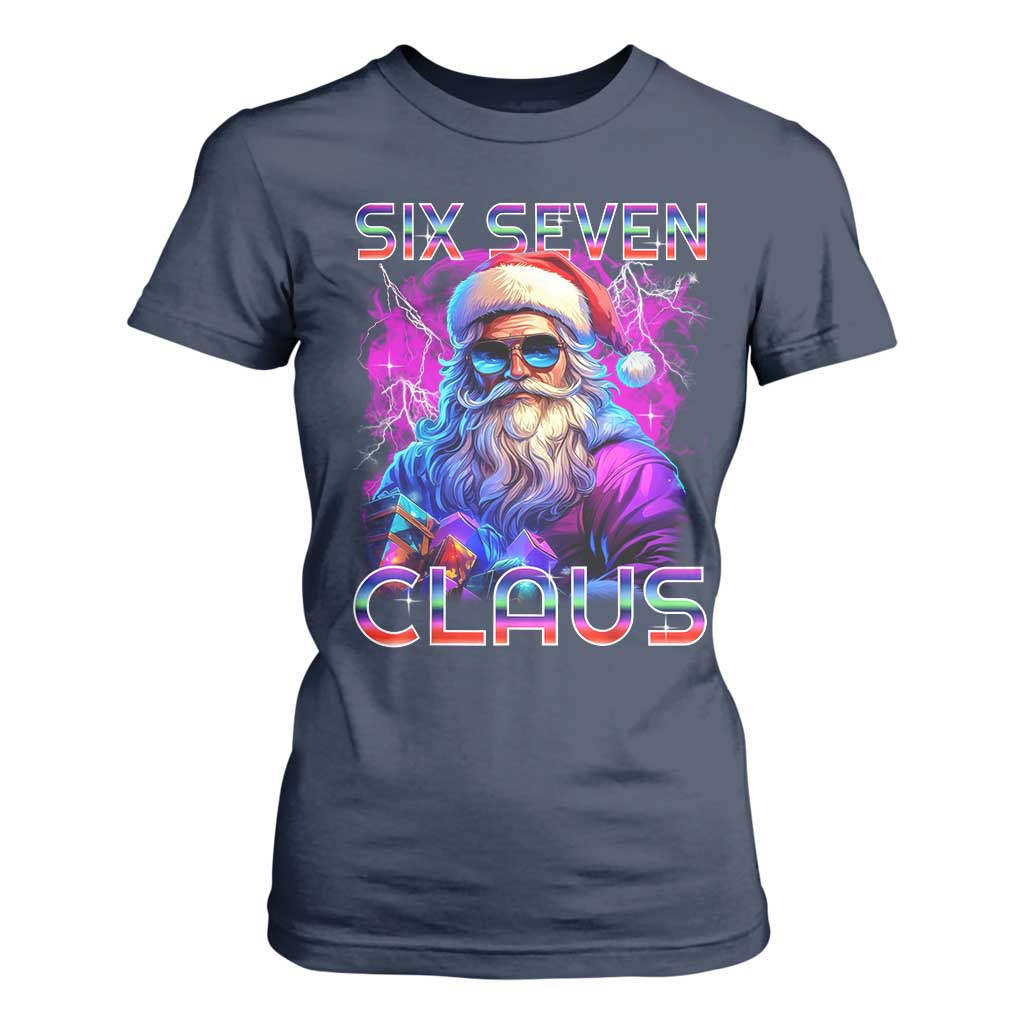 Funny Six Seven Claus T Shirt For Women 67 Christmas Santa Meme Gen Alpha TS11 Navy Print Your Wear