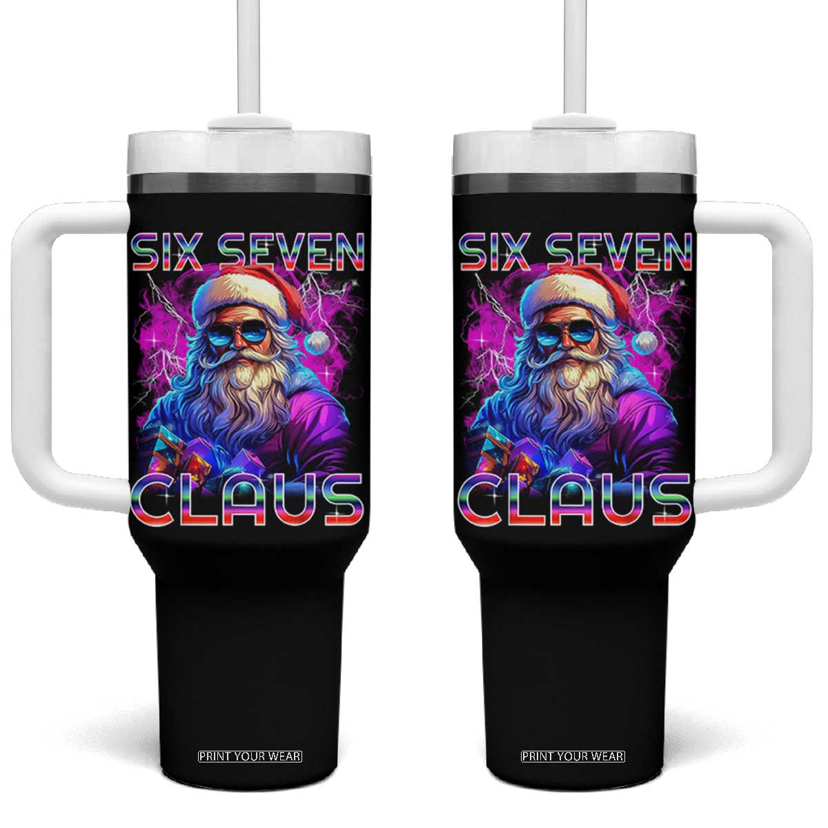 Funny Six Seven Claus Tumbler With Handle 67 Christmas Santa Meme Gen Alpha TS11 One Size: 40 oz Black Print Your Wear