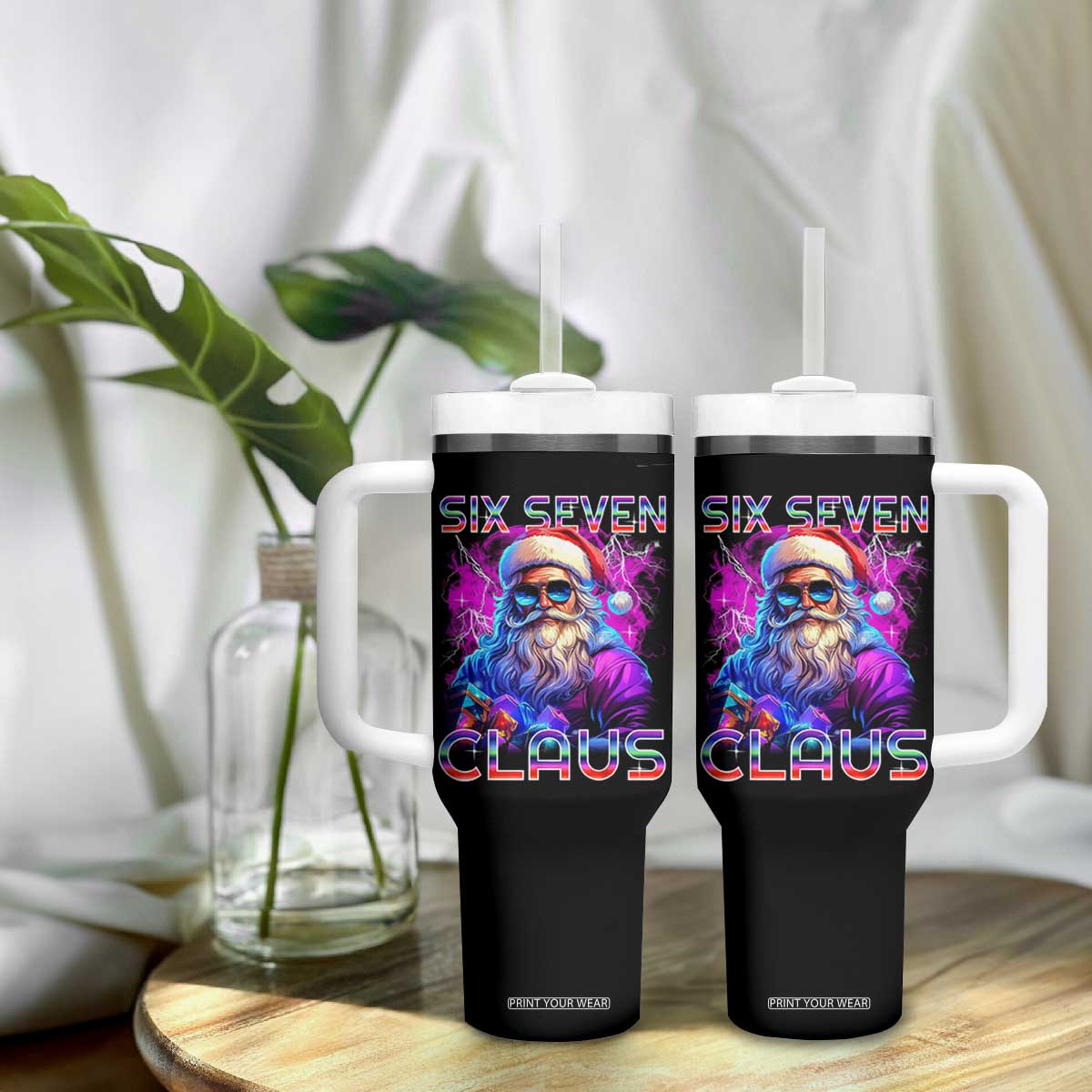Funny Six Seven Claus Tumbler With Handle 67 Christmas Santa Meme Gen Alpha TS11 Print Your Wear