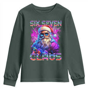Funny Six Seven Claus Youth Sweatshirt 67 Christmas Santa Meme Gen Alpha TS11 Dark Forest Green Print Your Wear