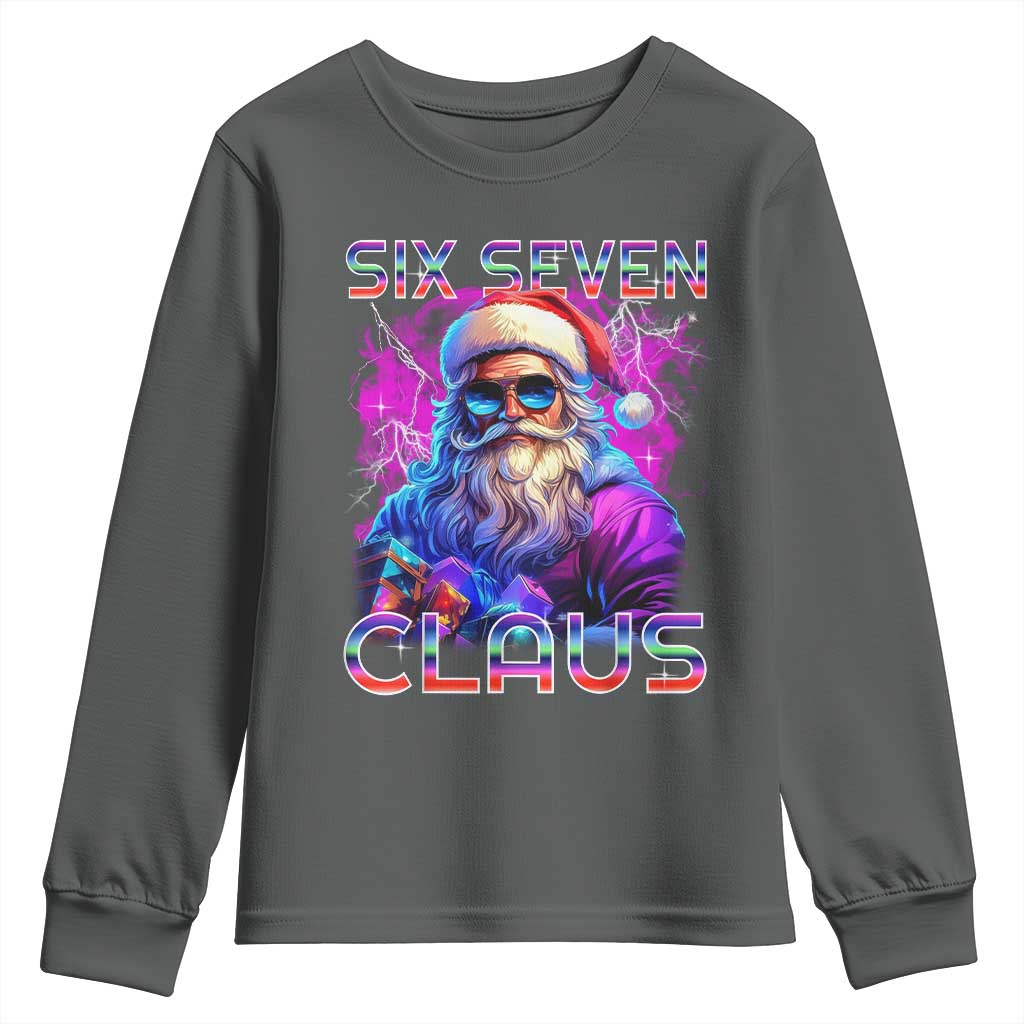 Funny Six Seven Claus Youth Sweatshirt 67 Christmas Santa Meme Gen Alpha TS11 Dark Heather Print Your Wear