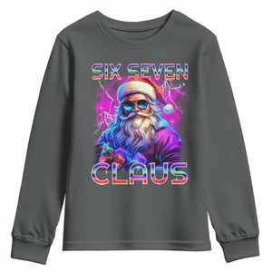 Funny Six Seven Claus Youth Sweatshirt 67 Christmas Santa Meme Gen Alpha TS11 Dark Heather Print Your Wear
