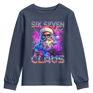 Funny Six Seven Claus Youth Sweatshirt 67 Christmas Santa Meme Gen Alpha TS11 Navy Print Your Wear