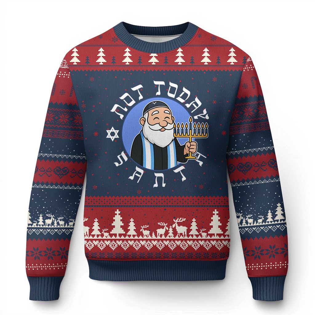 Funny Hanukkah Not Today Santa Ugly Christmas Sweater Jewish Chanukah Chrismukkah TS11 Navy Red Print Your Wear