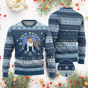 Funny Chanukah Not Today Santa Hanukkah Ugly Sweater Jewish Chanukah Chrismukkah TS11 Navy Light Blue Print Your Wear