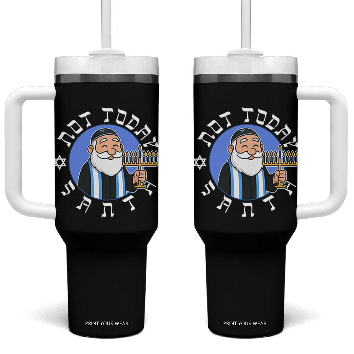 Funny Hanukkah Not Today Santa Tumbler With Handle Jewish Chanukah Chrismukkah TS11 One Size: 40 oz Black Print Your Wear