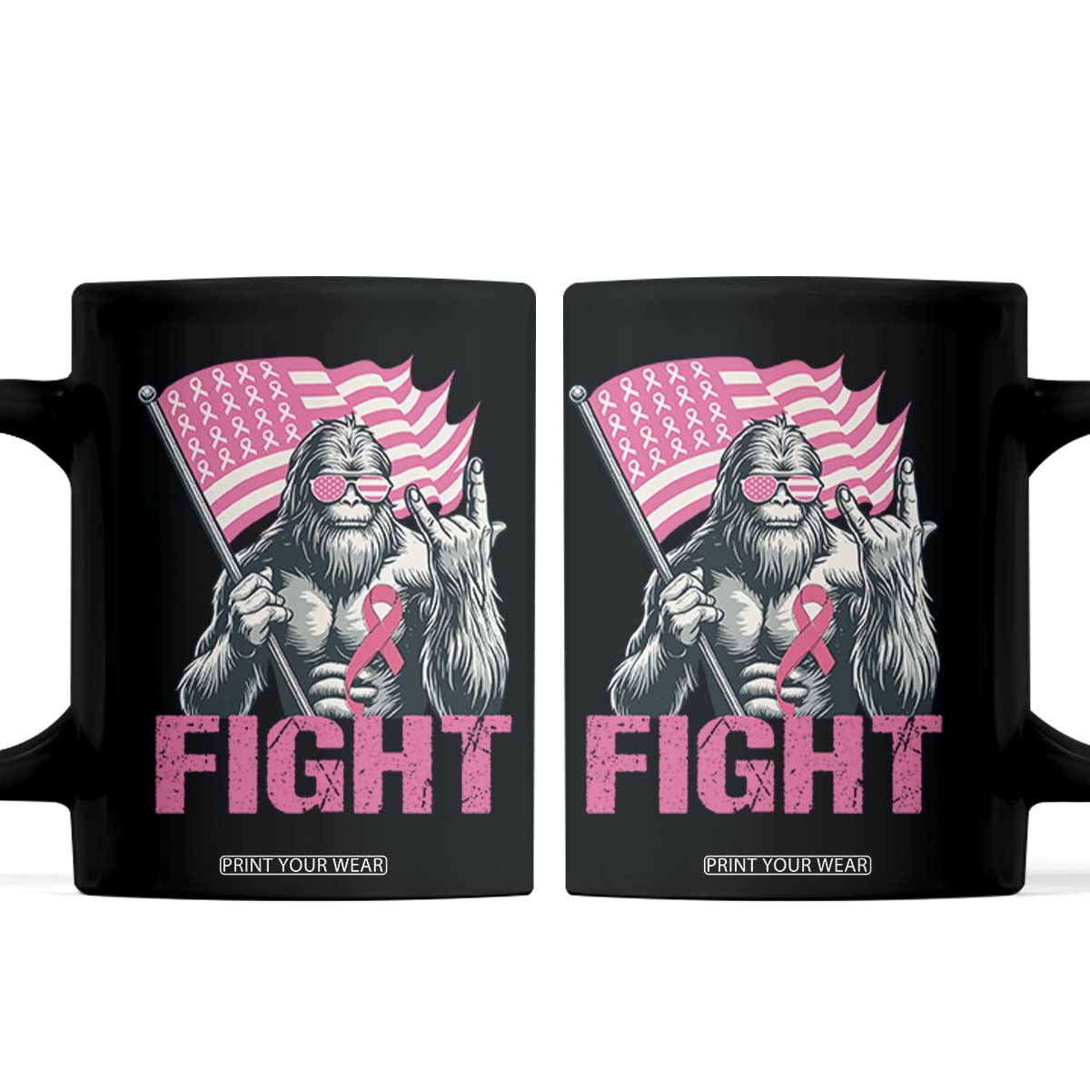 Funny Bigfoot Breast Cancer Awareness Coffee Mug Fight Pink Ribbon TS11 Black Print Your Wear