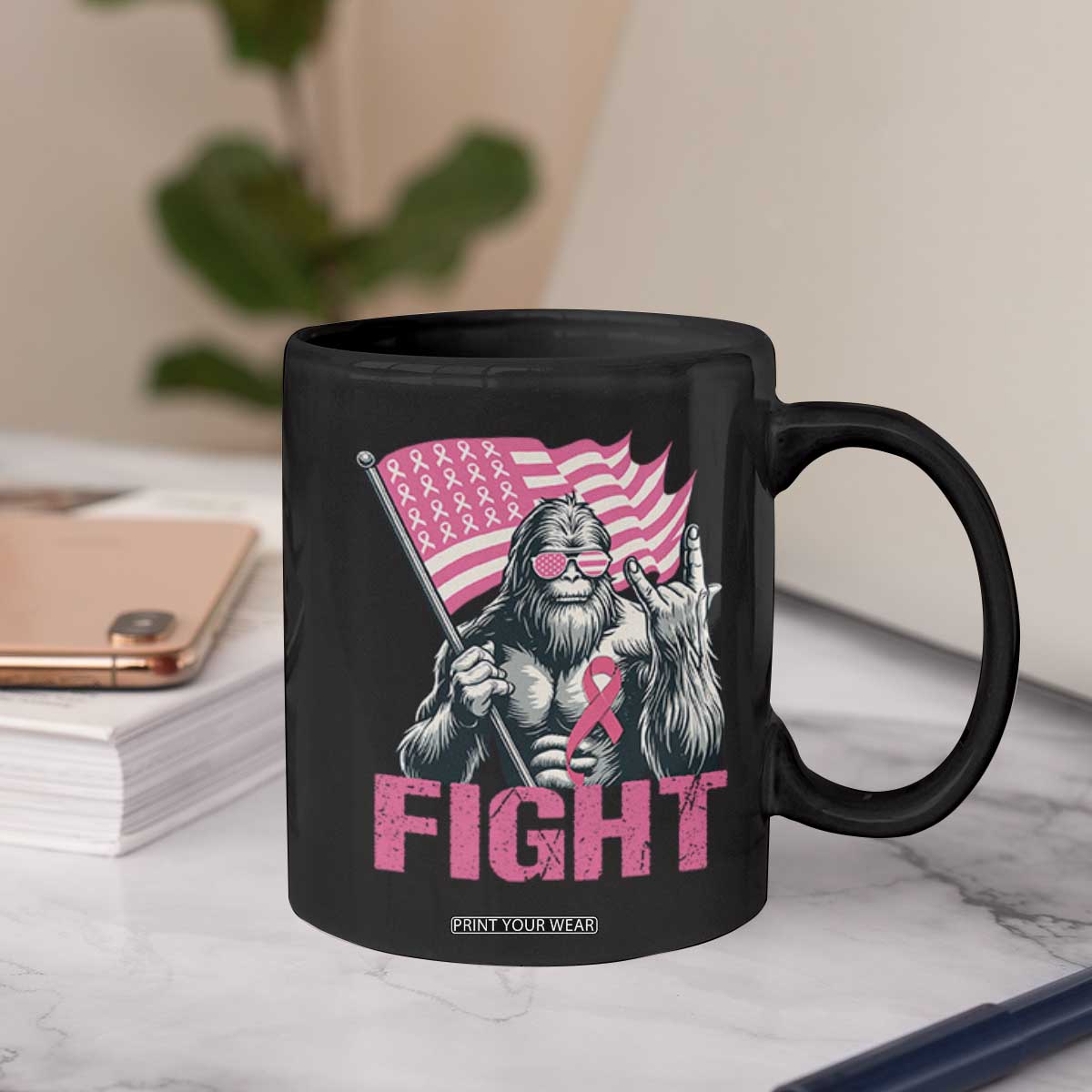 Funny Bigfoot Breast Cancer Awareness Coffee Mug Fight Pink Ribbon TS11 Print Your Wear