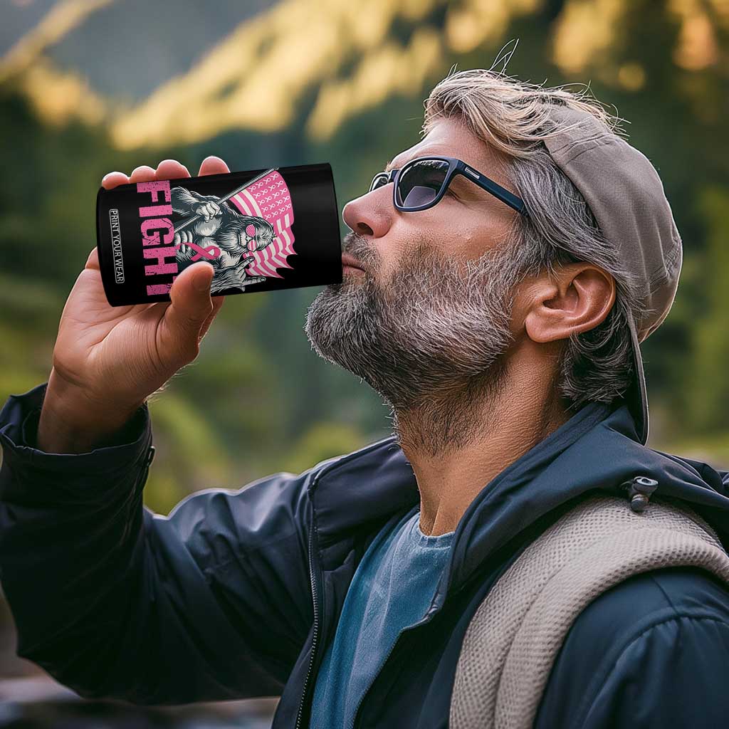 Funny Bigfoot Breast Cancer Awareness 4 in 1 Can Cooler Tumbler Fight Pink Ribbon TS11 Print Your Wear
