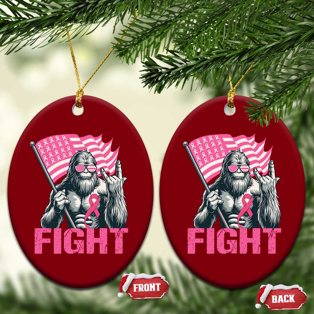 Funny Bigfoot Breast Cancer Awareness Ceramic Ornament Fight Pink Ribbon TS11 Print Your Wear