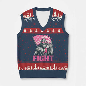 Funny Bigfoot Breast Cancer Awareness V-Neck Knit Sweater Vest Fight Pink Ribbon TS11 Navy Red Print Your Wear